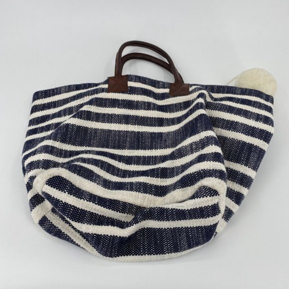 Crown & Ivy Women's Tote Bag Blue Ivory 100% Cotton Shopping Gym Beach - Picture 5 of 12